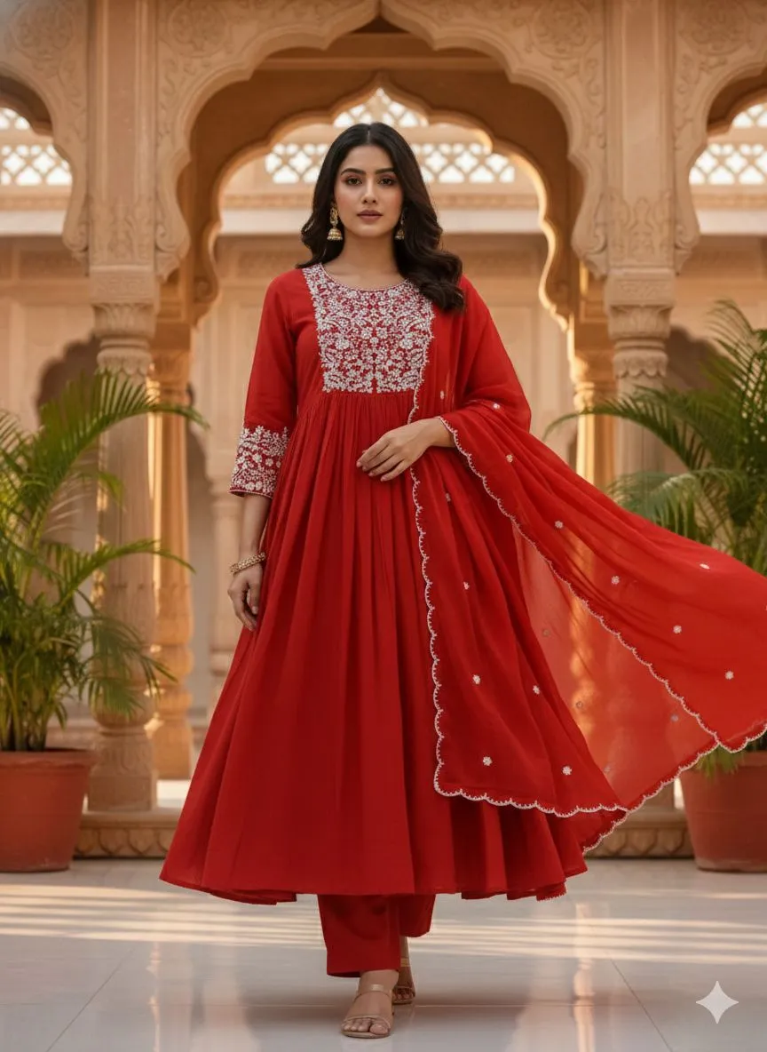 Embroidered Red Anarkali view 2