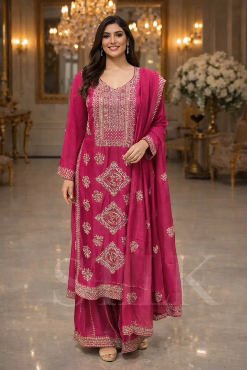 Silk Premium Pink Sharara Suit view 2