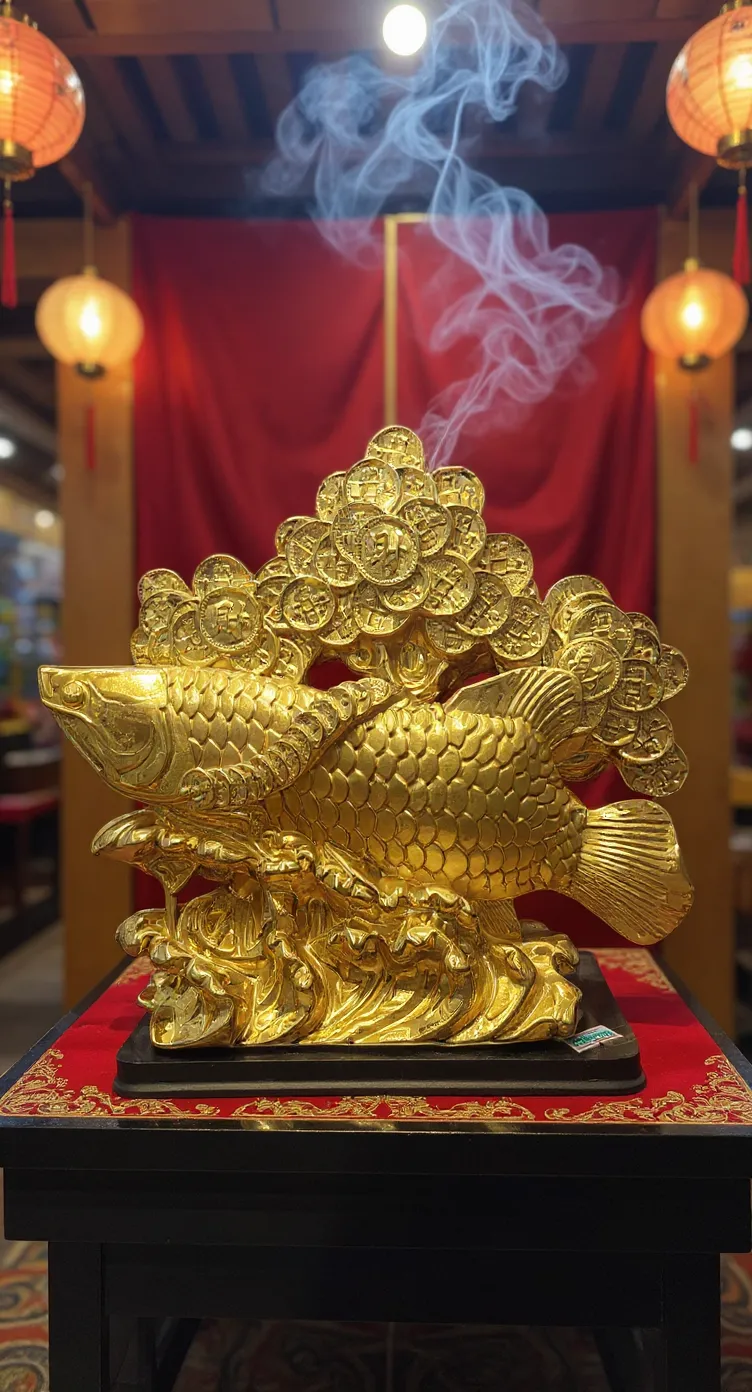 Golden Fish and Coin Sculpture