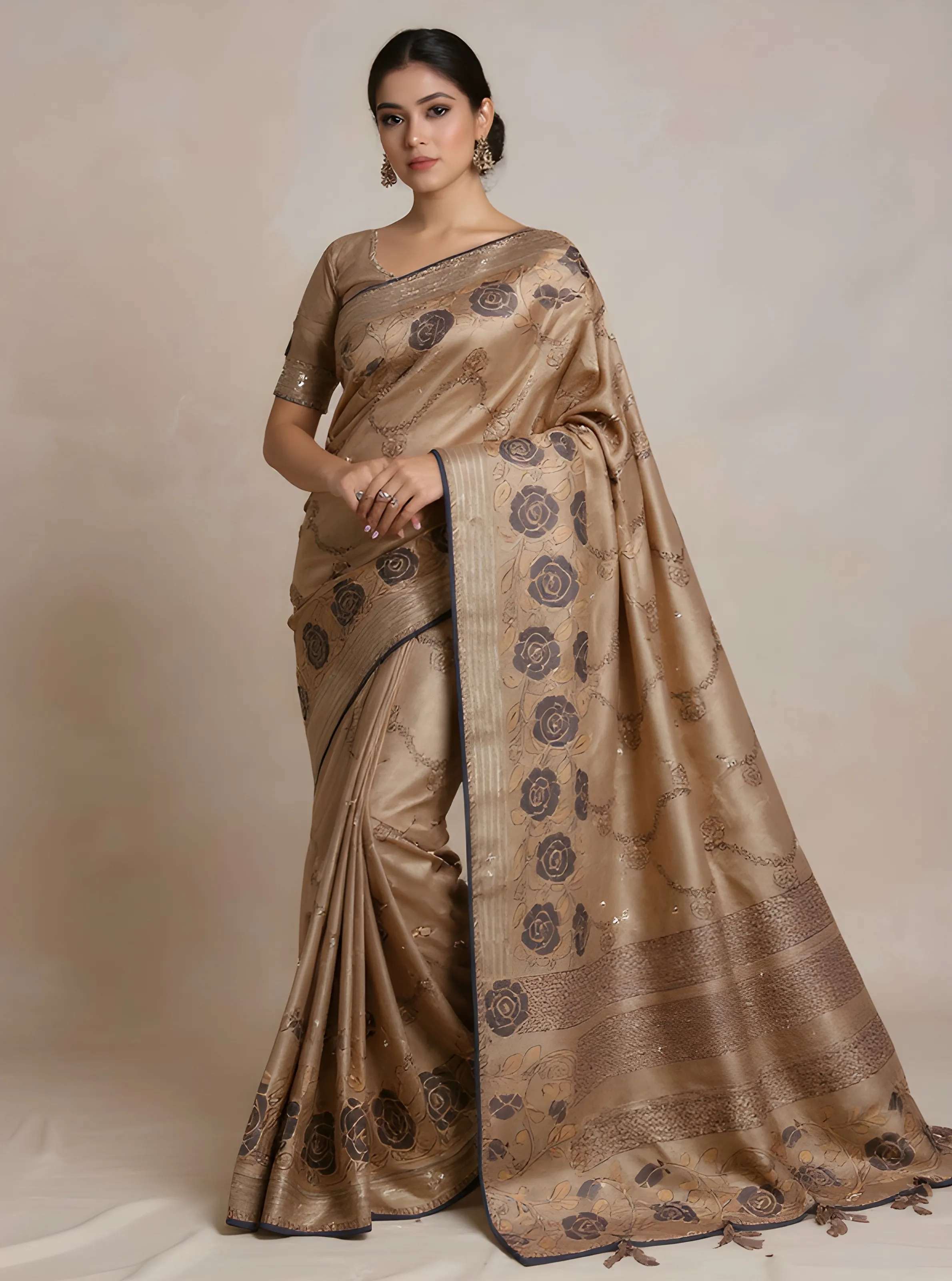 Golden Floral Saree