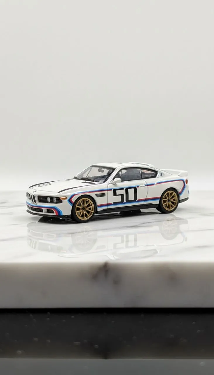 MINI GT BMW 3.0 CSL – White #50 Edition 1:64 Diecast Model Car view 3