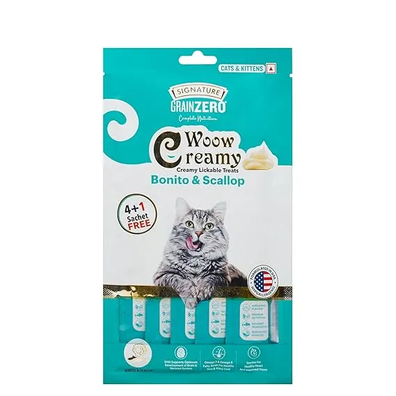Grainzero Woow Creamy Bonito & Scallop Cat & Kitten Lickable Treats  (4 + 1 Free) 75 g
