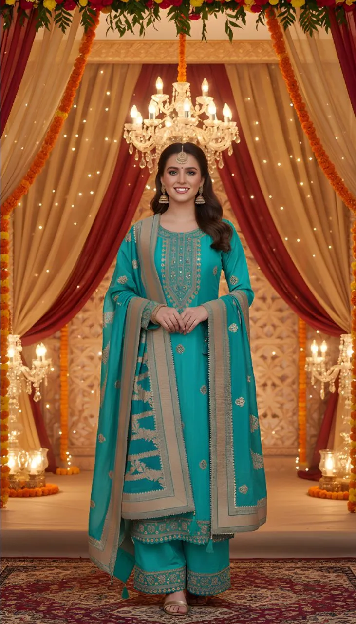 Teal Embroidered Salwar Kameez