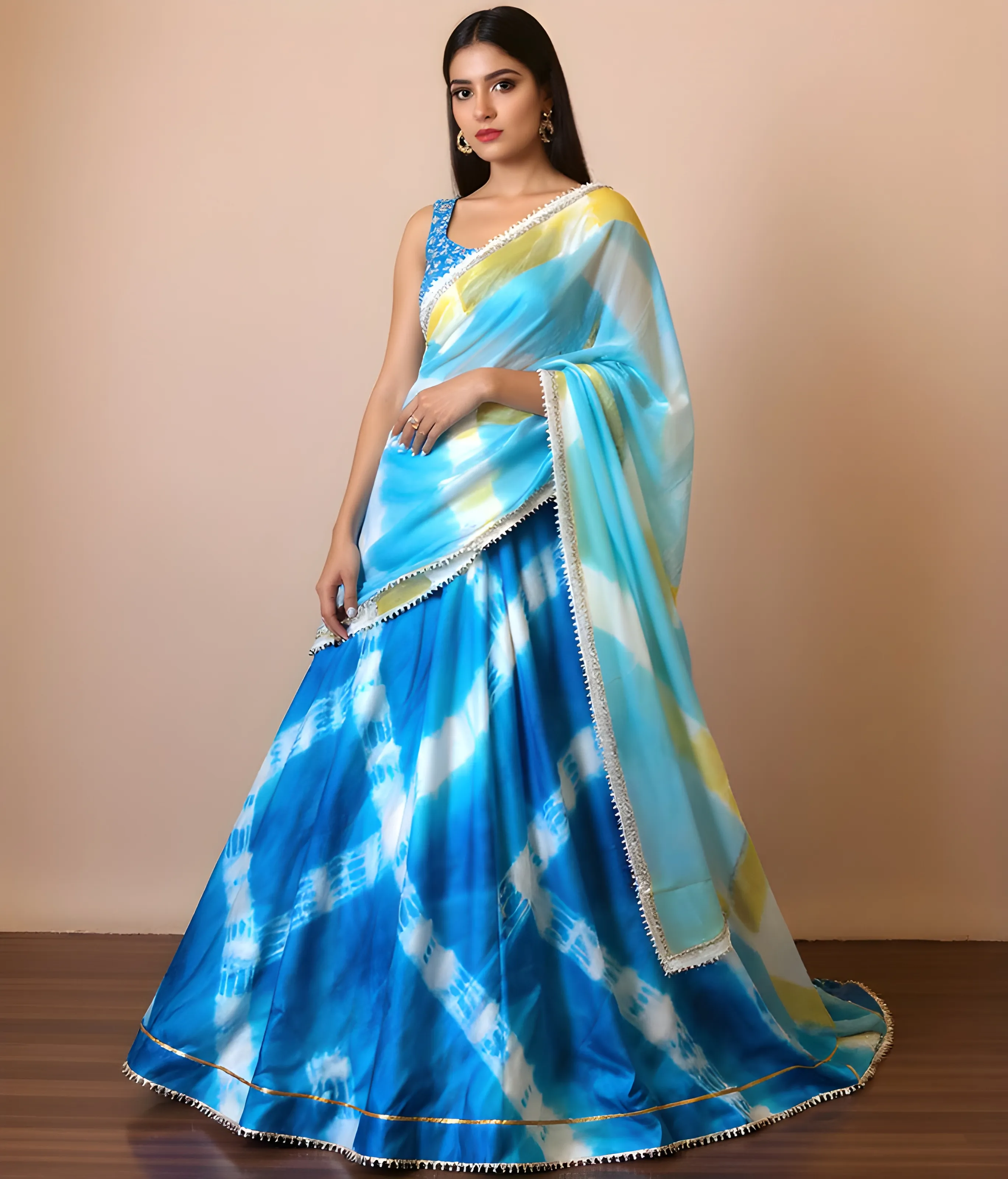 Paridhan Boutique Blue Tie-Dye Lehenga Saree