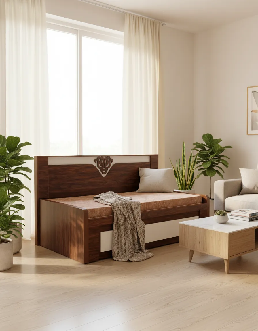 Elegant Wooden Sofa-Cum-Bed