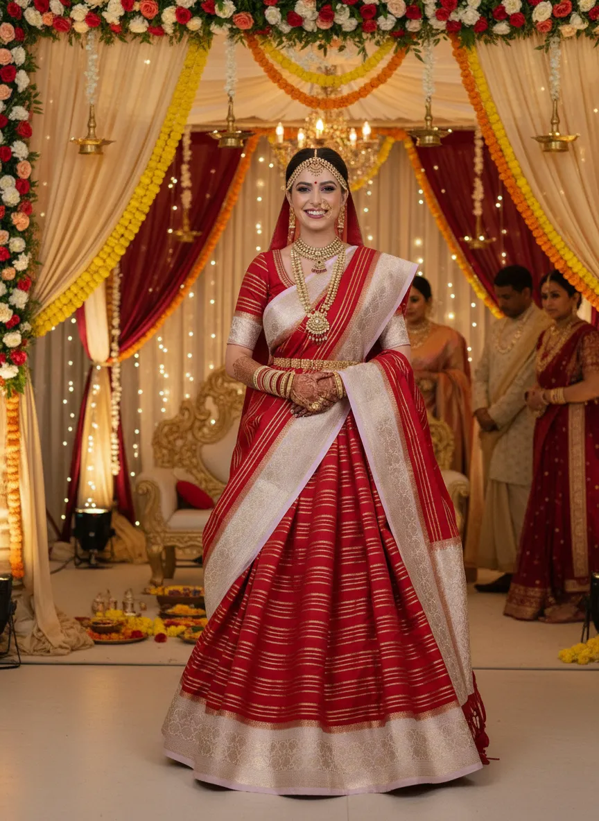 Red and White Saree