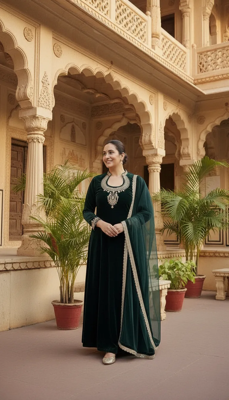 Velvet Salwar Suit with Dupatta With Butiful Zari Work view 4