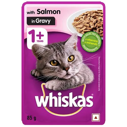 Whiskas Wet Cat Food - Adult 1+ Year Salmon In Gravy For Balanced Nutrition Shiny Coat 85 g