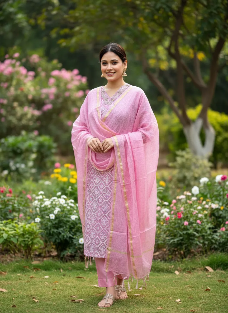 Chanderi Pink Kurta Set