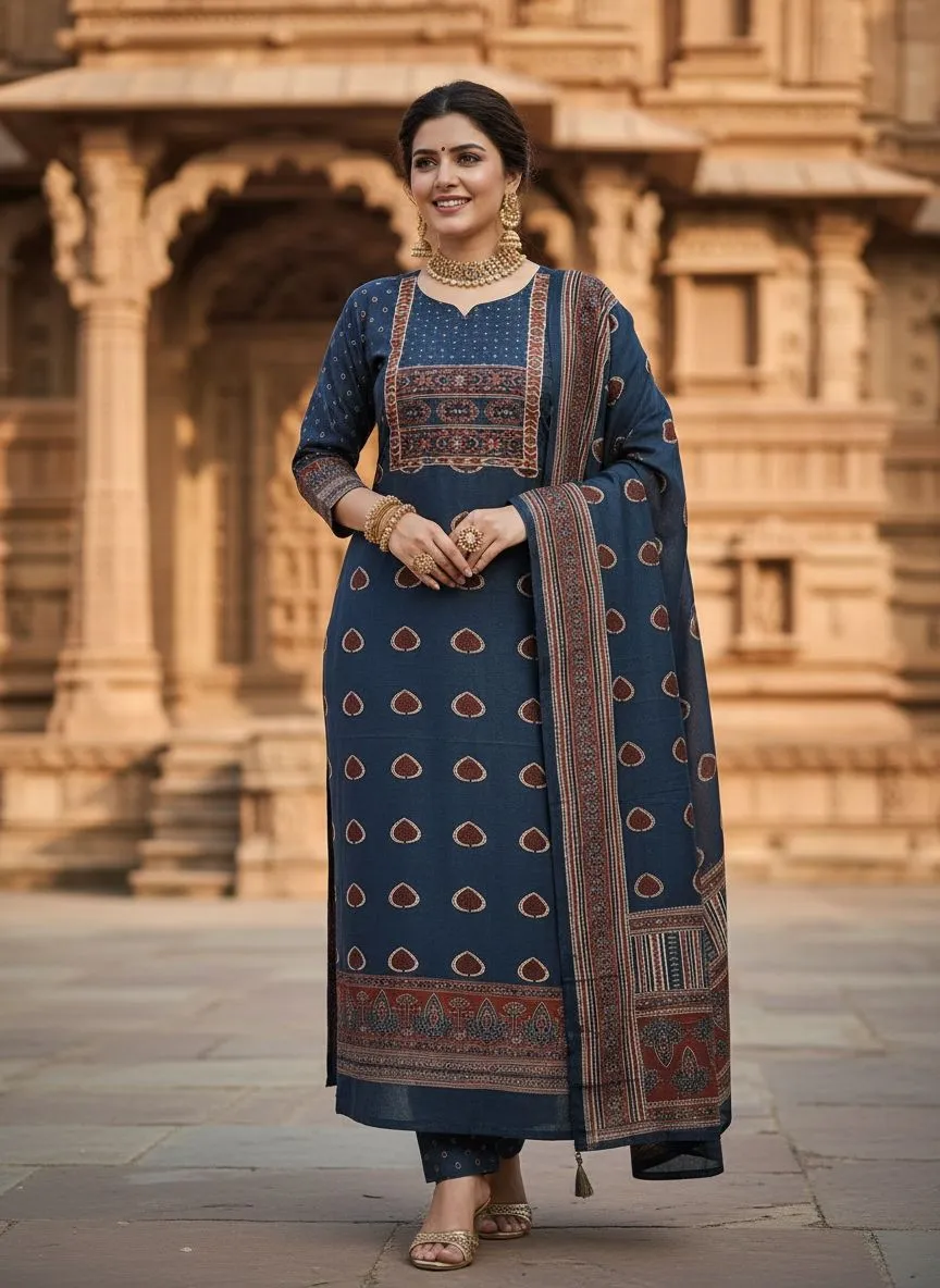 Muslin Blue Unstiched Set