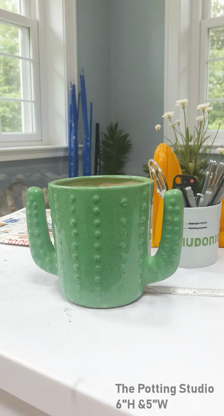 Cactus Ceramic Mug 6"H &5"W
