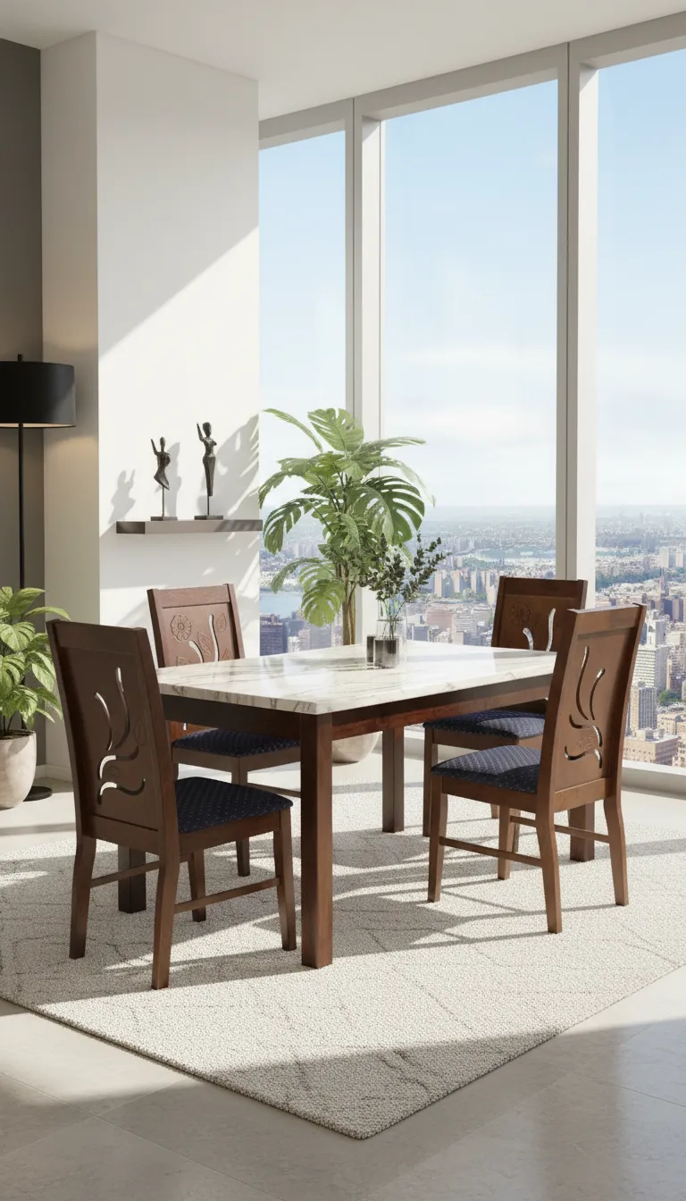 Village Wood Marble Dining Set