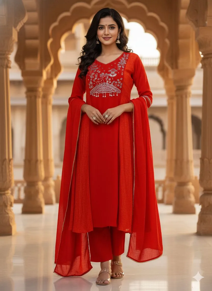 Embroidered Red Anarkali Suit view 2