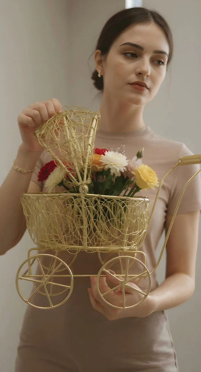 Golden Steel Reusable Basket Bouquet