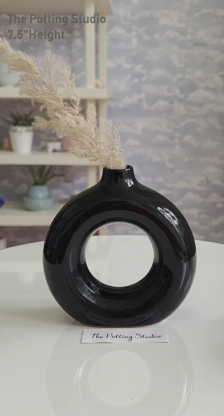 Round Black Vase 7.5" Height