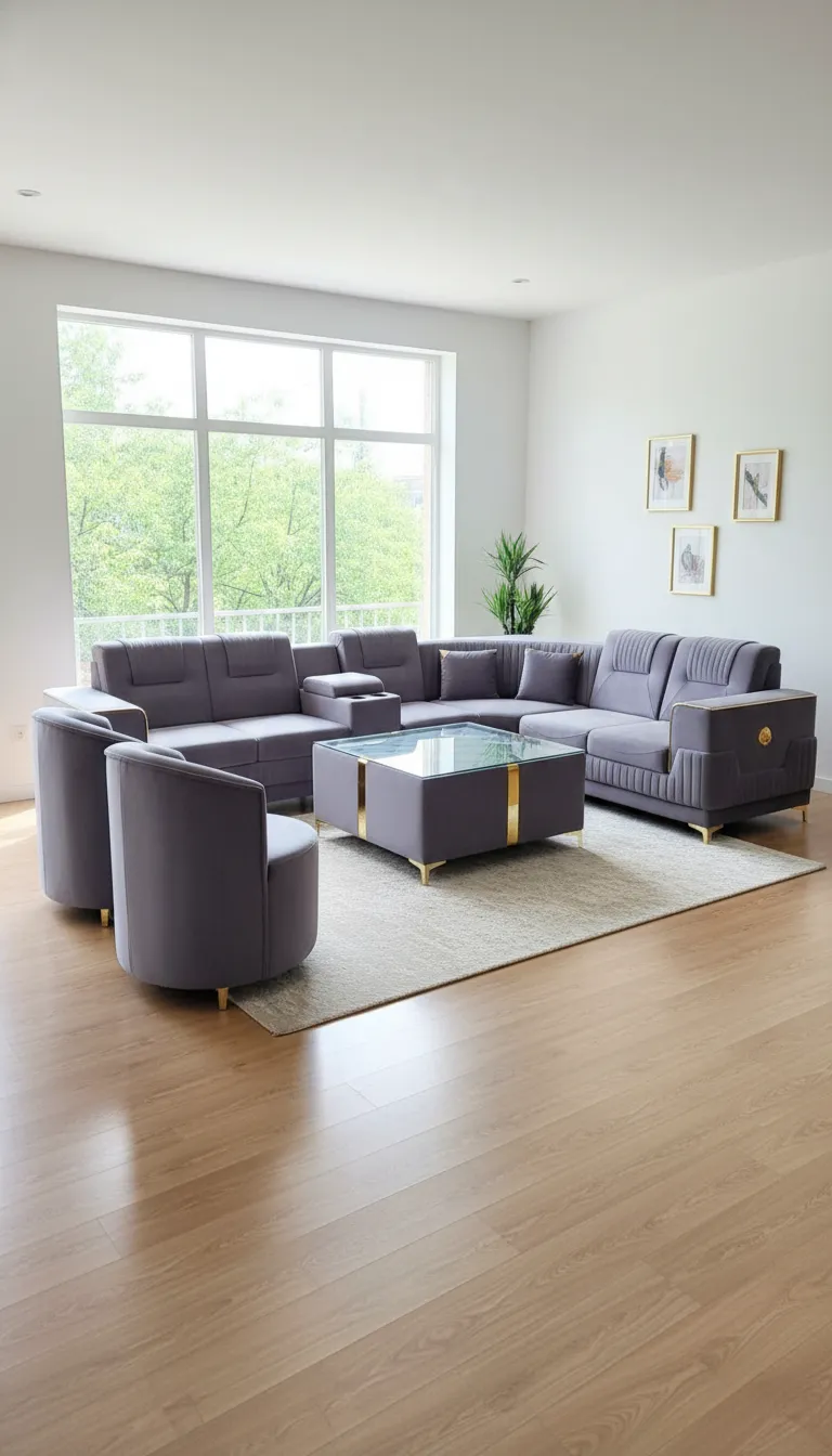 Luxury Purple-Gold Sofa Set