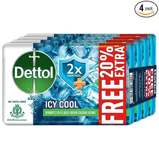 Dettol Icy Cool Bathing Soap Bar (Pack of 4 x 125 g each)