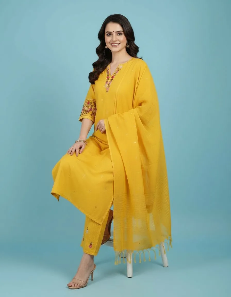 Yellow Embroidered Salwar Suit view 2