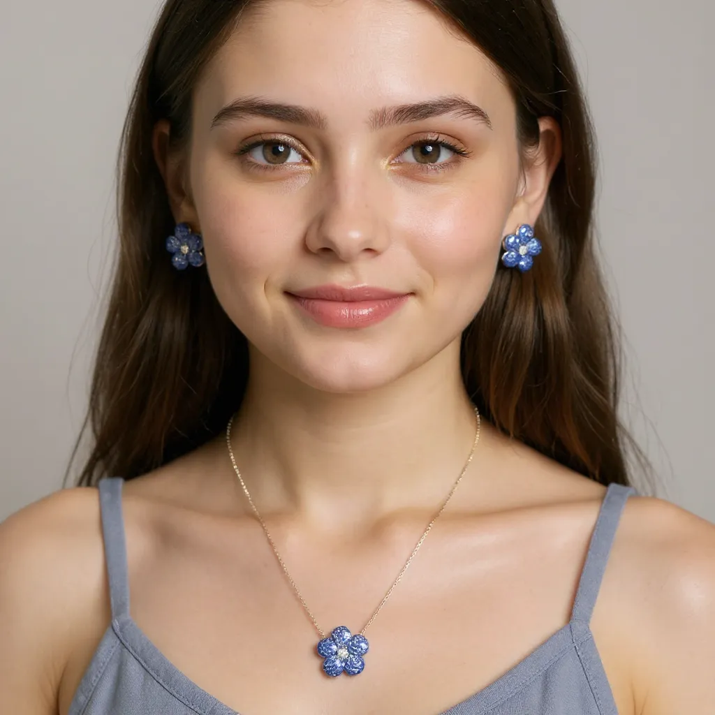 Sapphire Bloom Necklace and Earrings Set