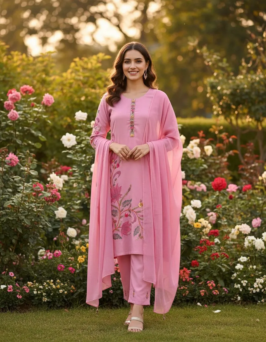 Embroidered Pink Salwar Suit