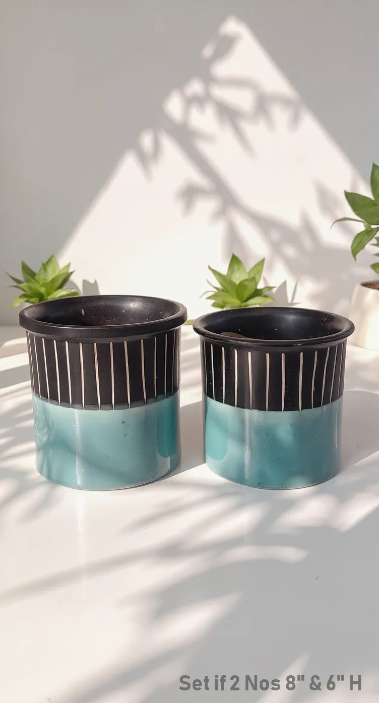 Decorative Ceramic Planter Set Of 2Nos 8 & 6"H