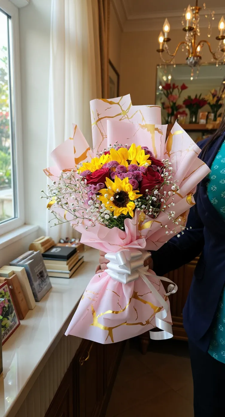 Sunflower and Roses Bouquet