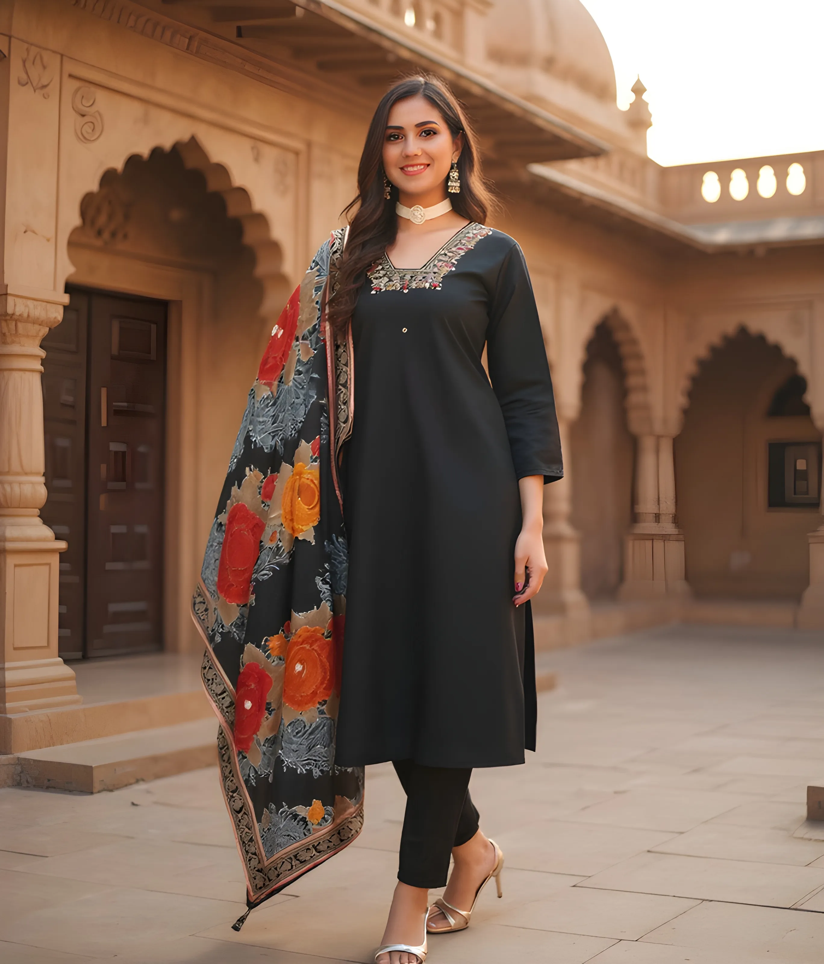Embroidered Kurti with Dupatta