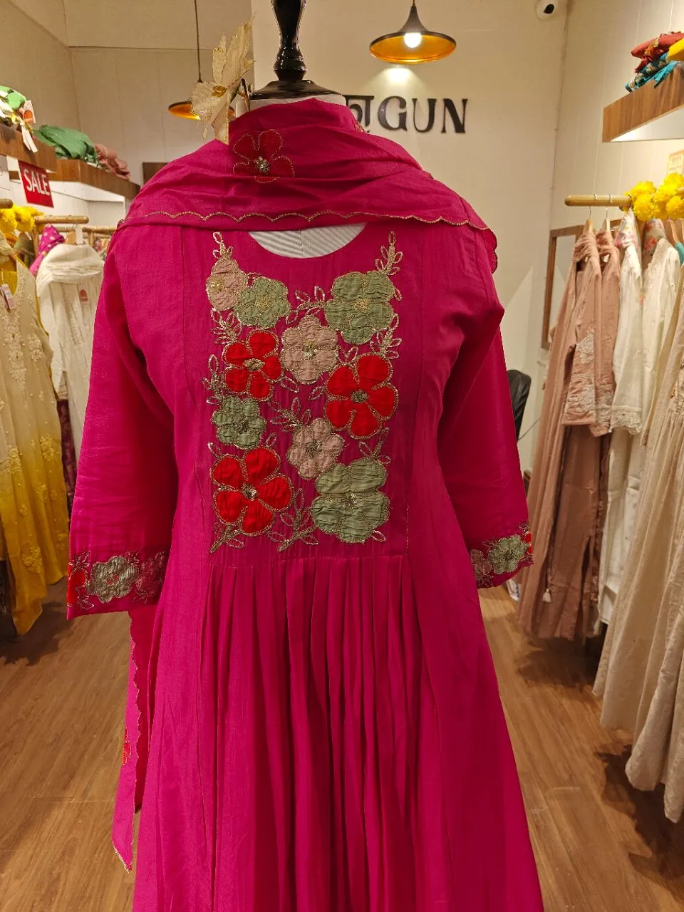 Fuschia Pink Mul Chanderi Kurta Set view 6
