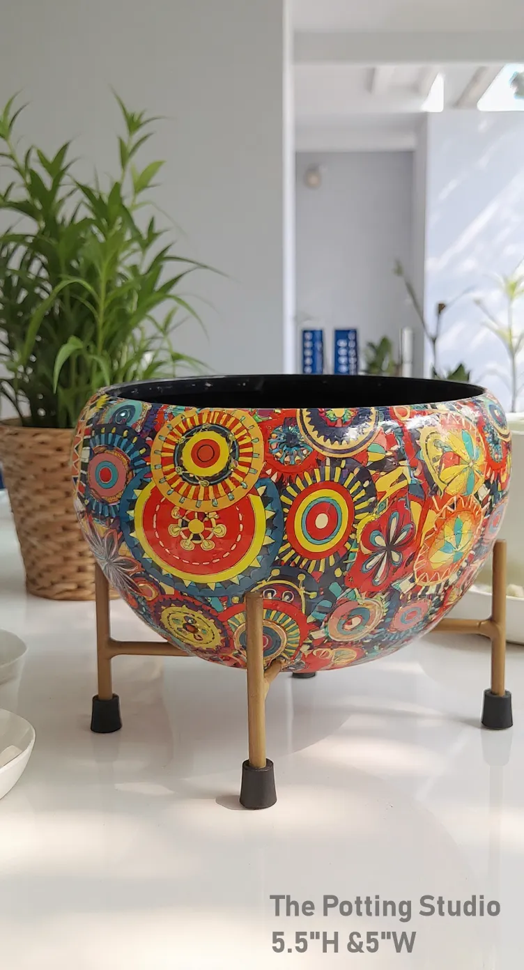 Decorative Metal Planter 5.5"H & 5"W