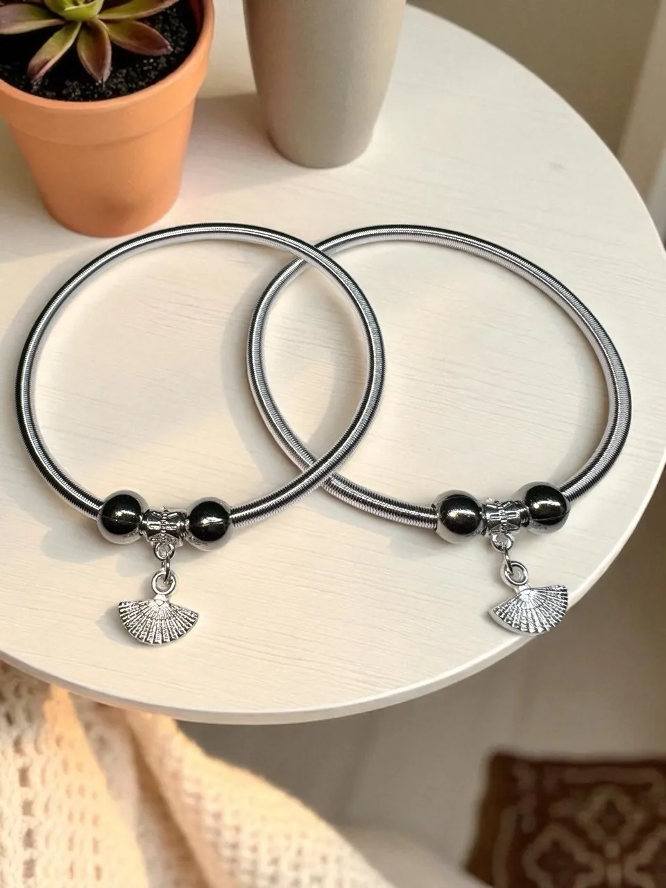 Silver Leaf Charm Spring Anklets