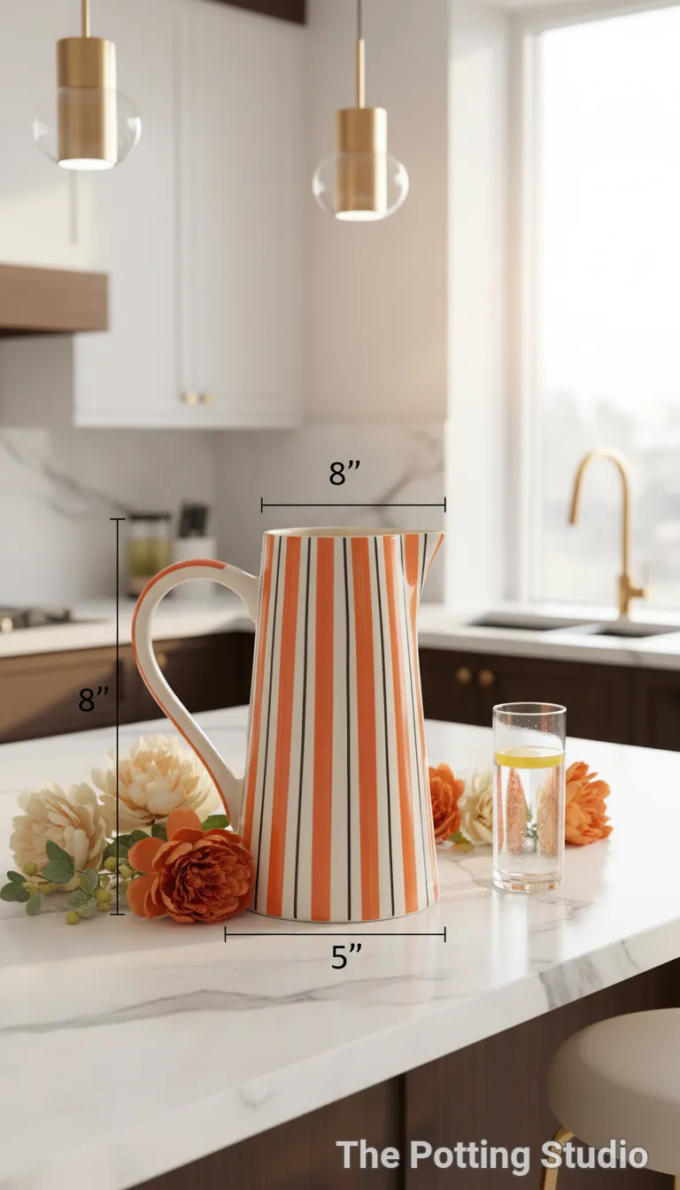 Orange-Striped Ceramic Jug