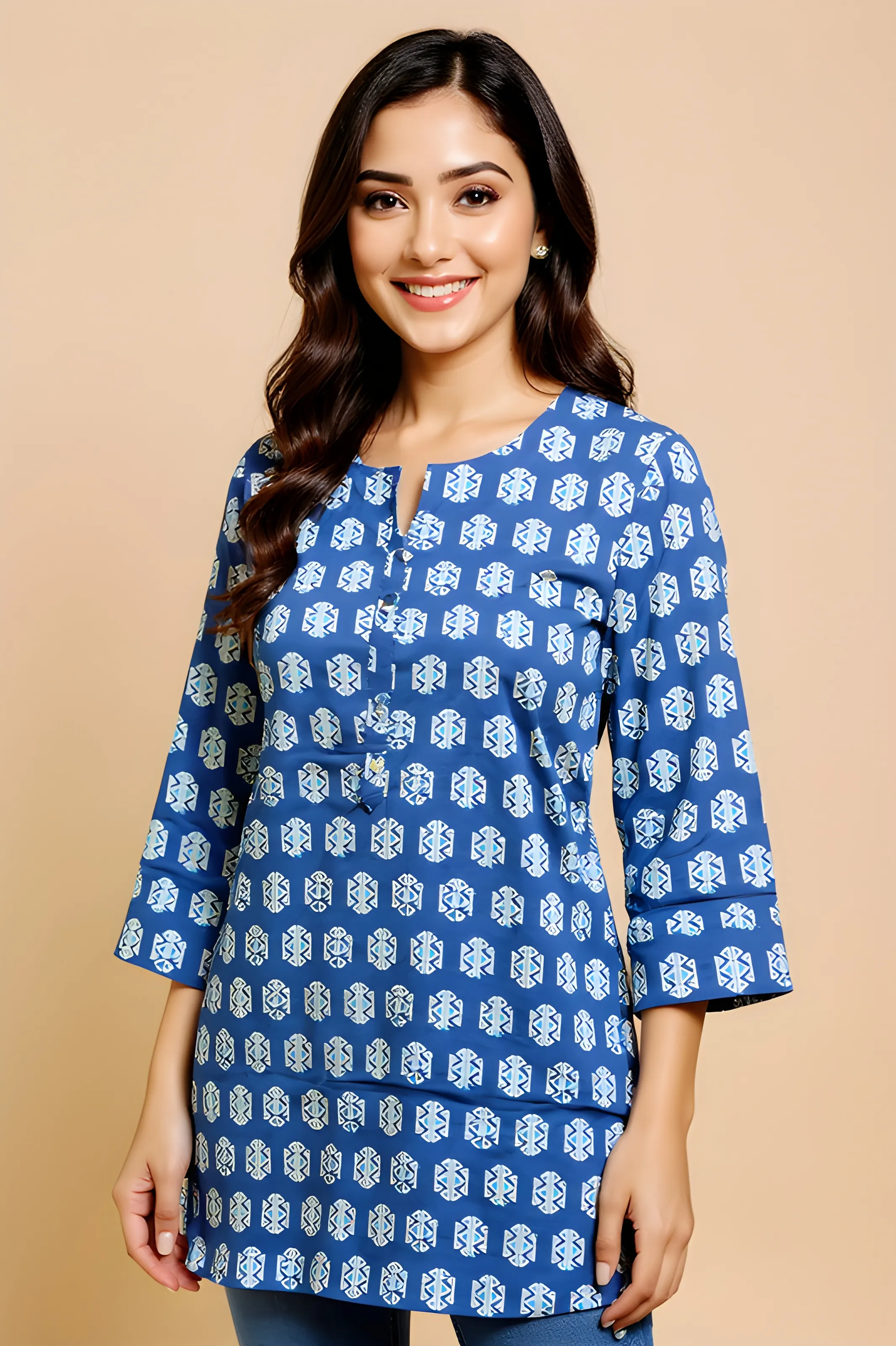 Blue Geometric Kurti