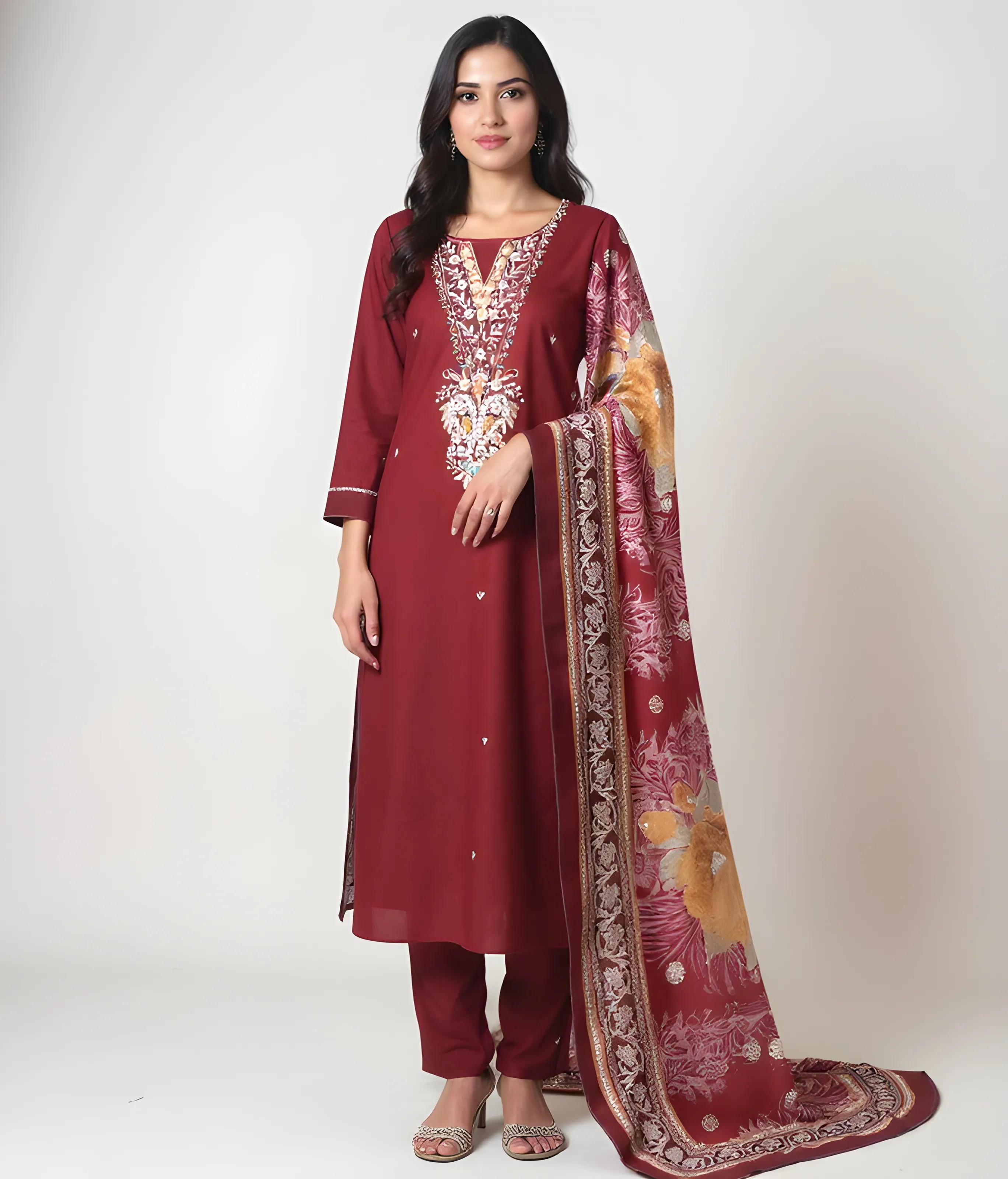 Embroidered Salwar Kameez with Dupatta.