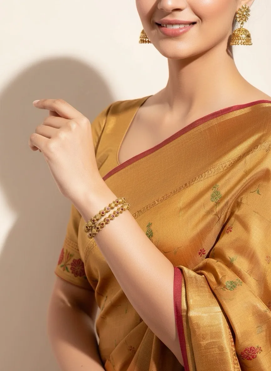 Gold Polished Ruby Bangle Set