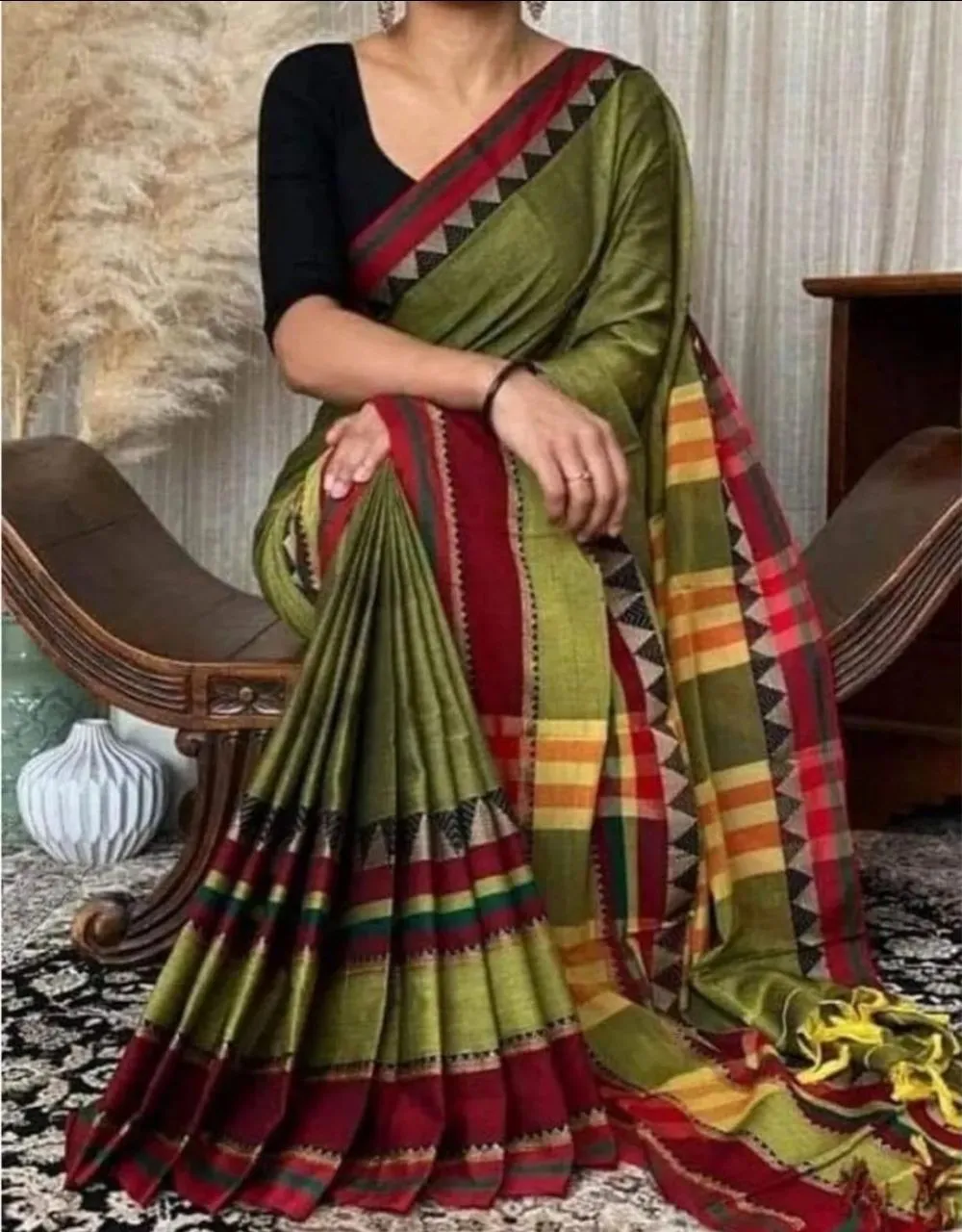 Hand Loom Cotton Sarree Green