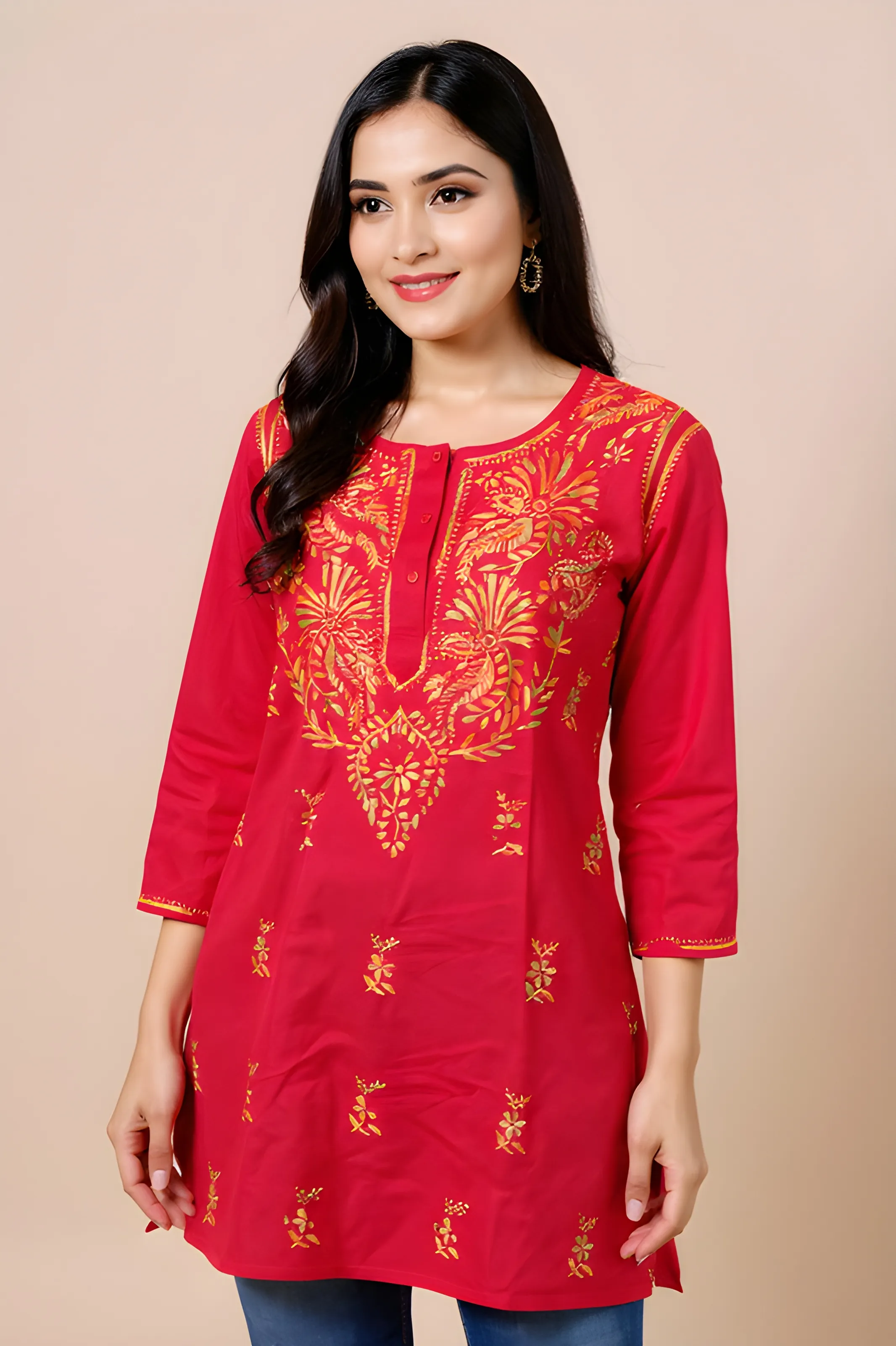 Red Embroidered Kurti