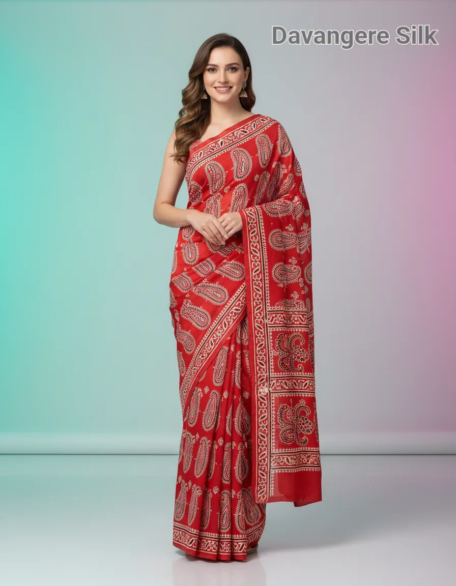 Kalamkari Muslin Silk Saree view 5