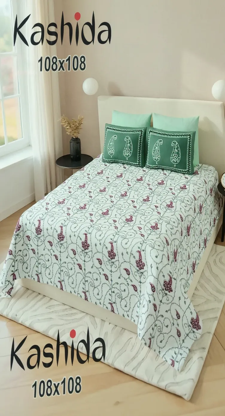 Kashida King Size Bed Sheet with Pillow Covers