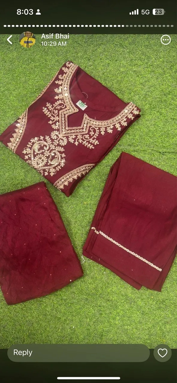 Embroidered Maroon Pant Set With Duppatta