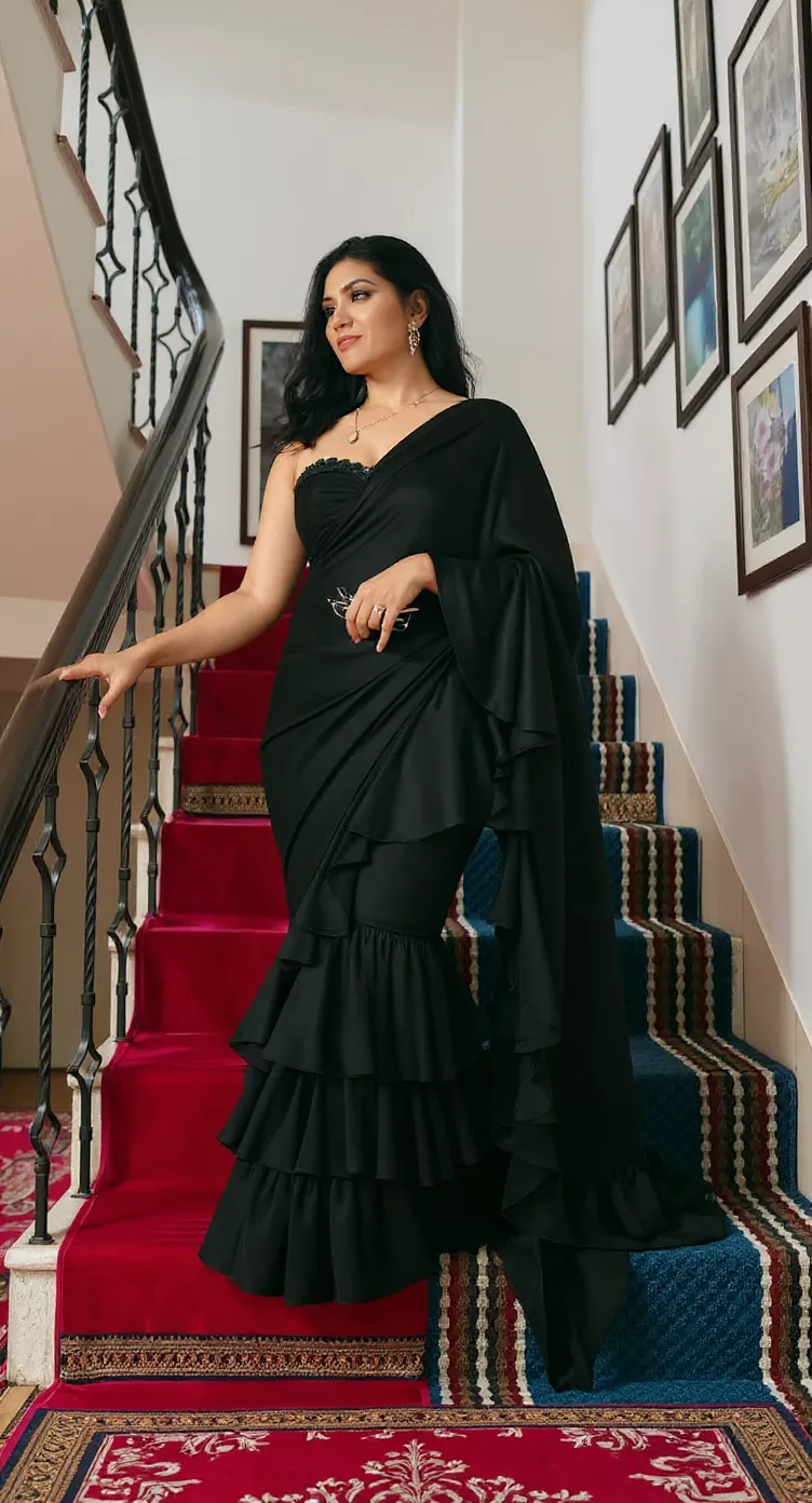 Black Ruffled Saree