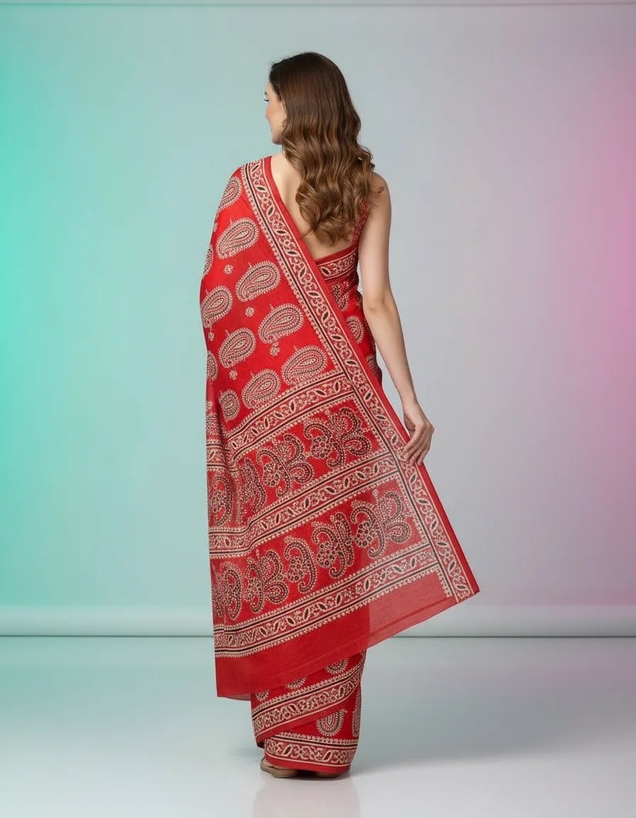 Kalamkari Muslin Silk Saree view 4
