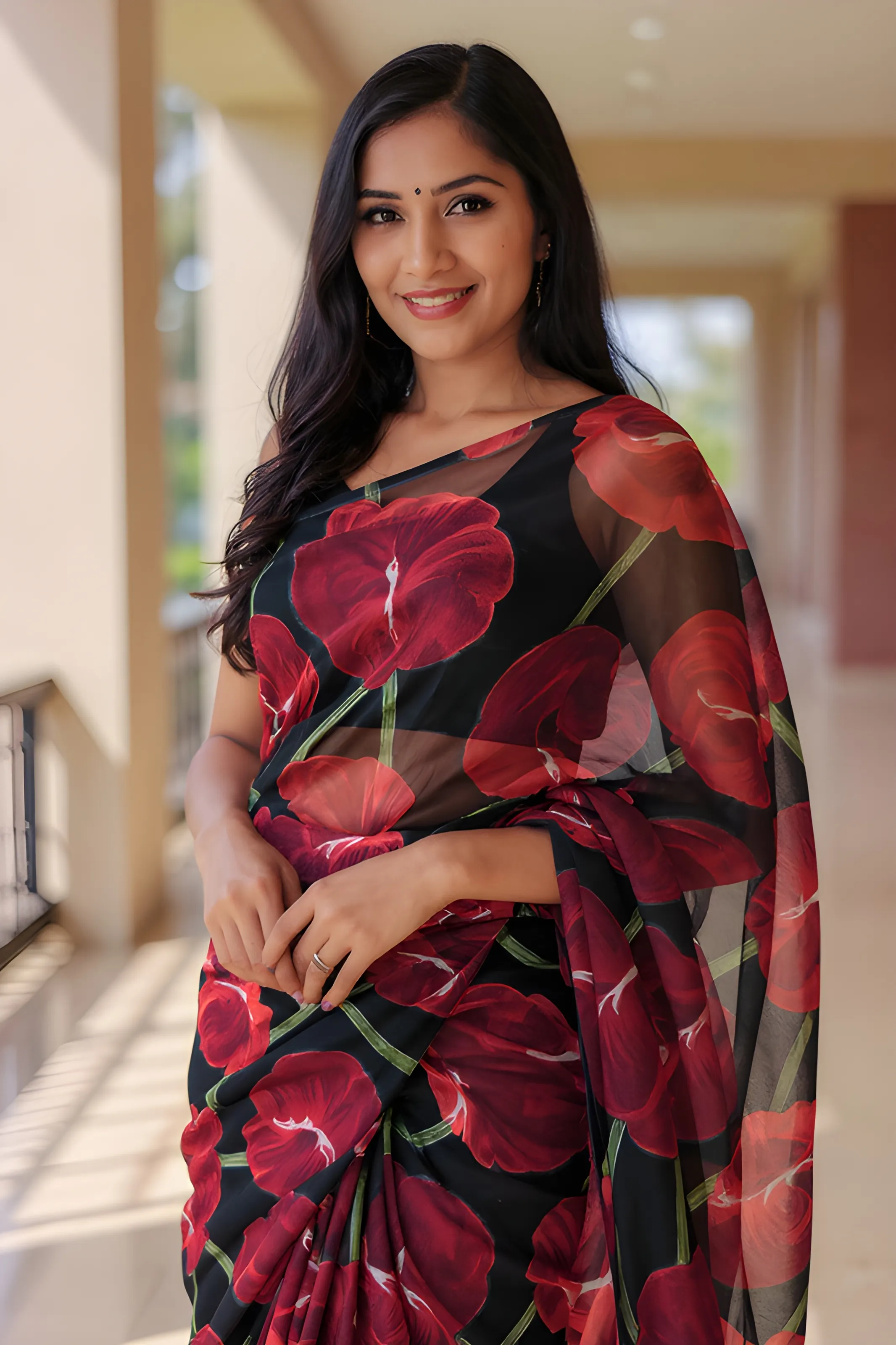 Red Floral Ethnic Scarf