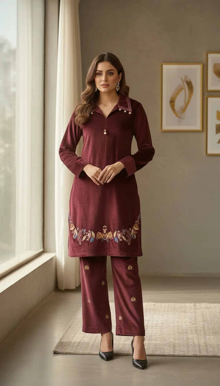 Maroon Velvet Co-ord Suit