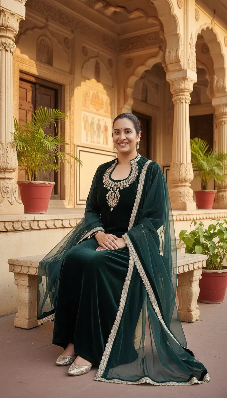 Velvet Salwar Suit with Dupatta With Butiful Zari Work view 2