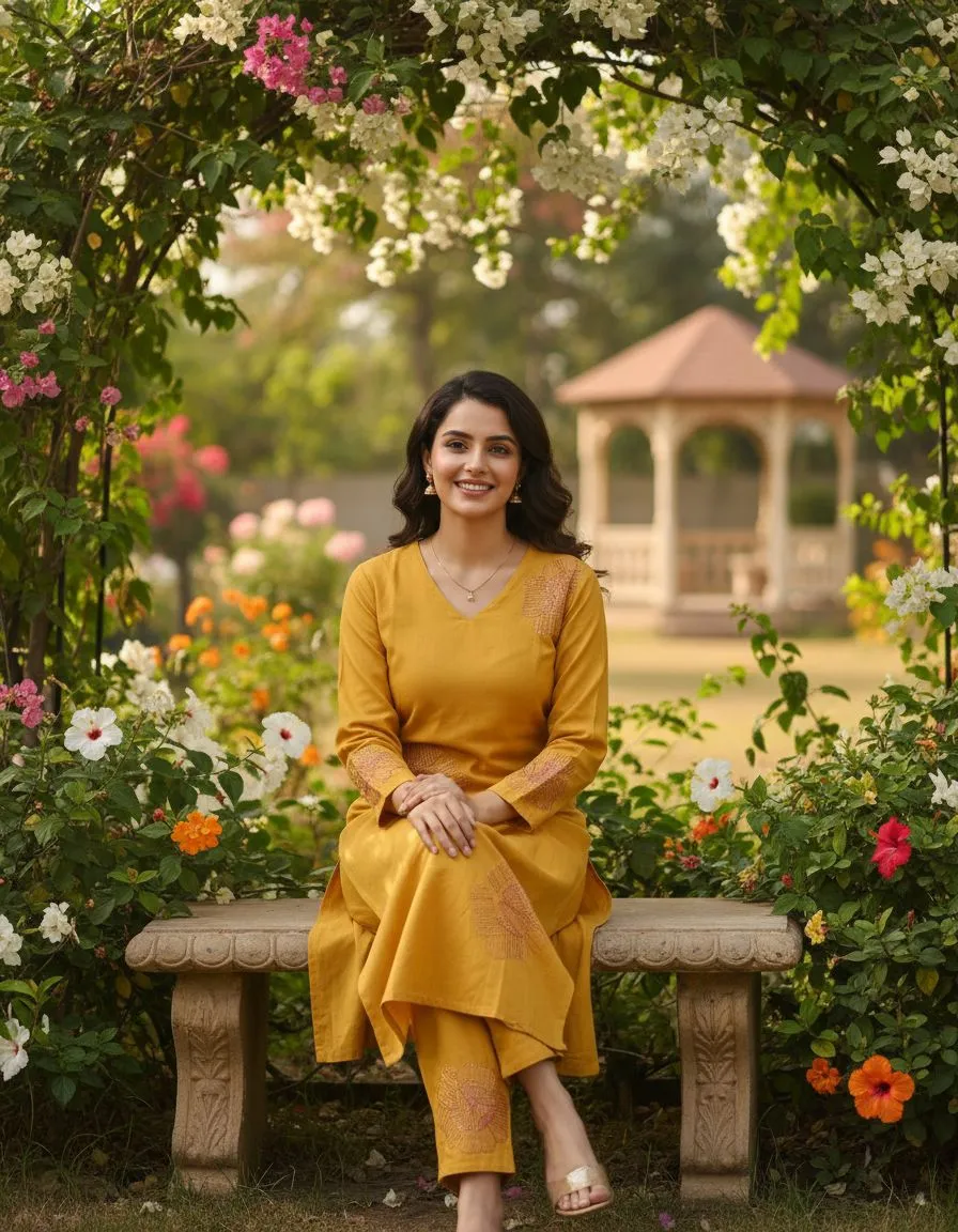 Golden Yellow Kurta Set view 2