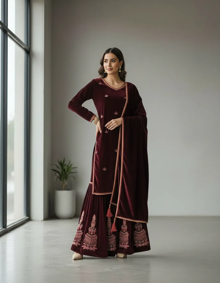 Velvet Sharara Suit