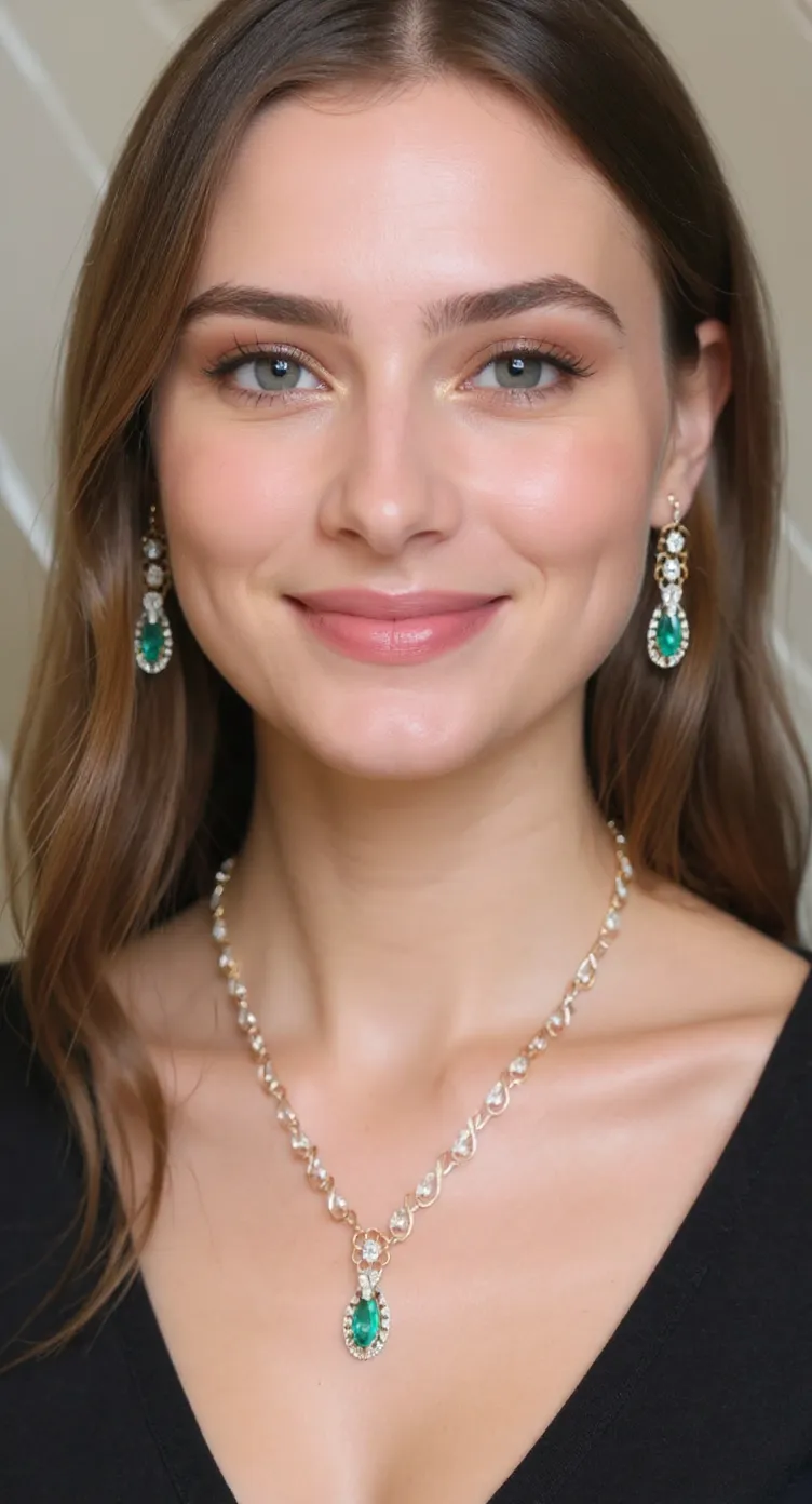 Emerald and Diamond Necklace and Earrings Set