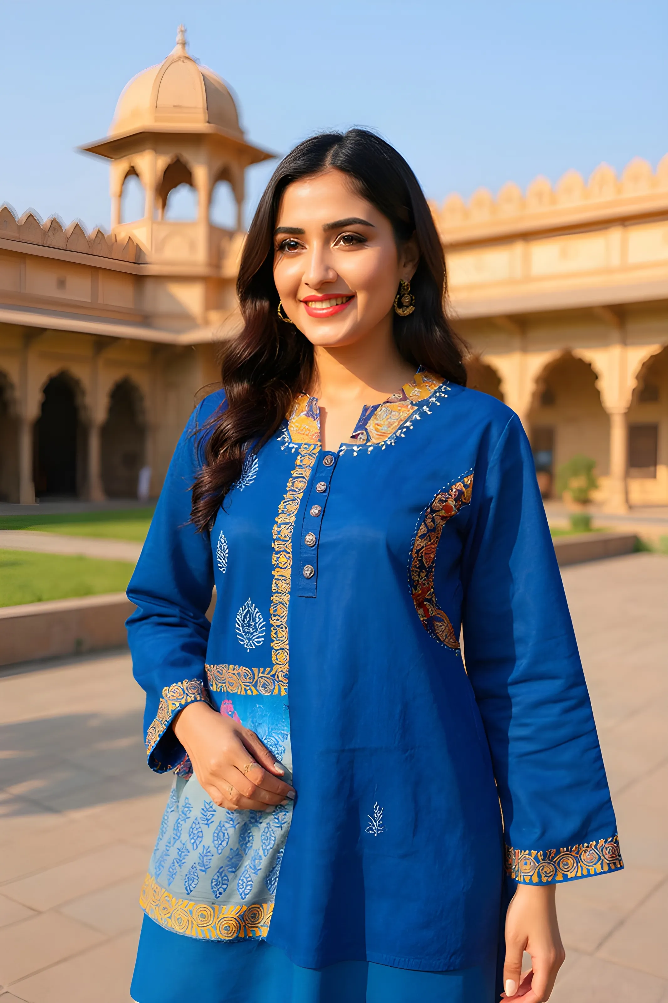 Blue Embroidered Kurti Set