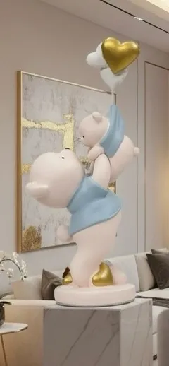 Golden Heart Balloon Teddy Bear  Statue