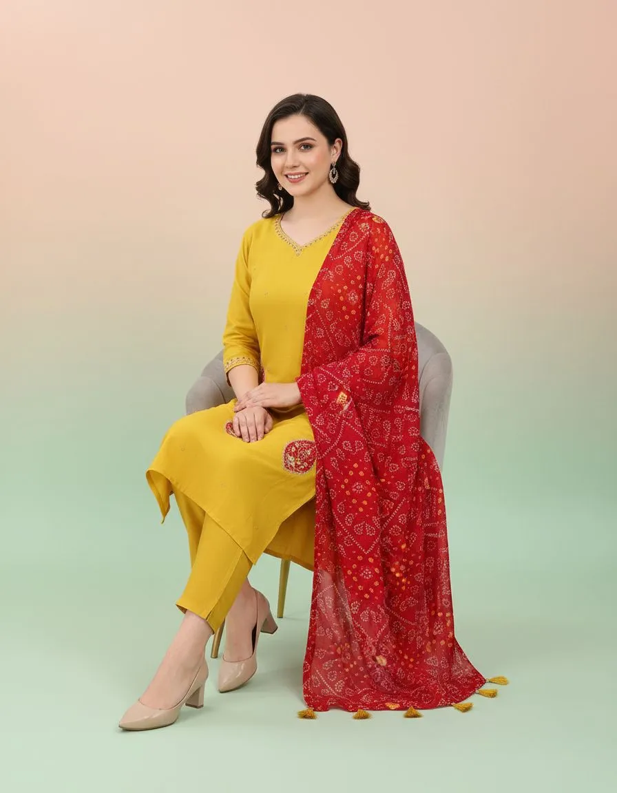Yellow Salwar Suit with Bandhni  Dupatta view 2